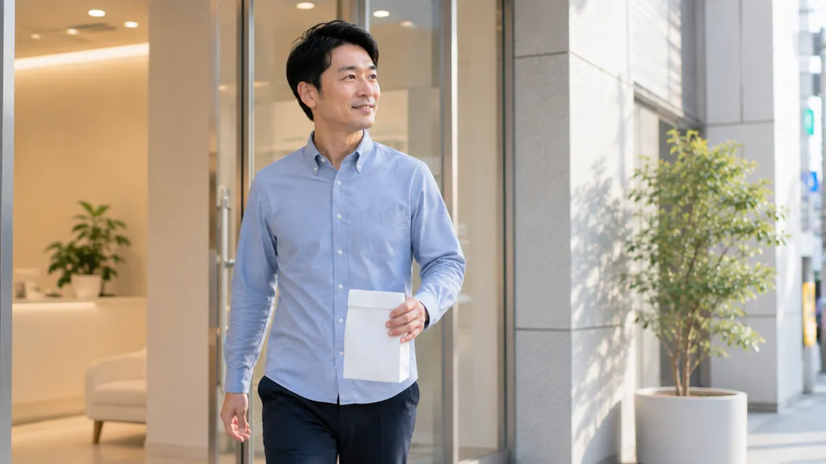 EDクリニックで診察を終えて帰る男性