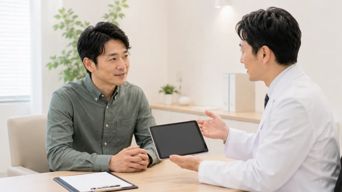 医師にED治療薬について相談する男性