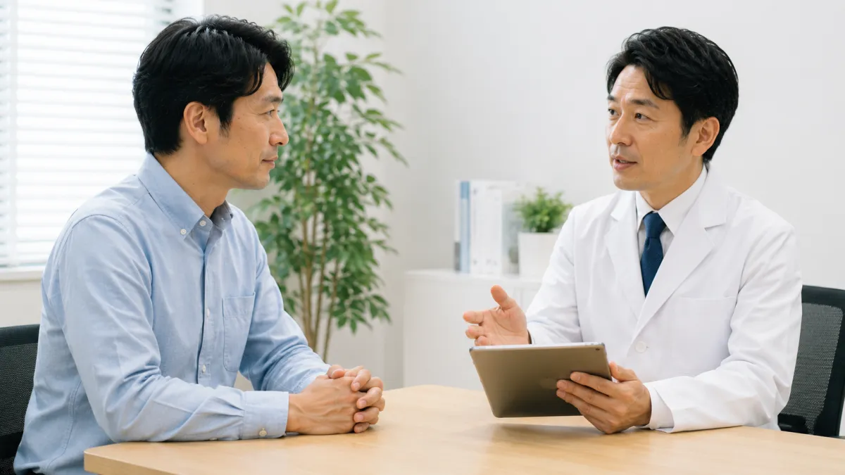ED治療について医師に相談する男性