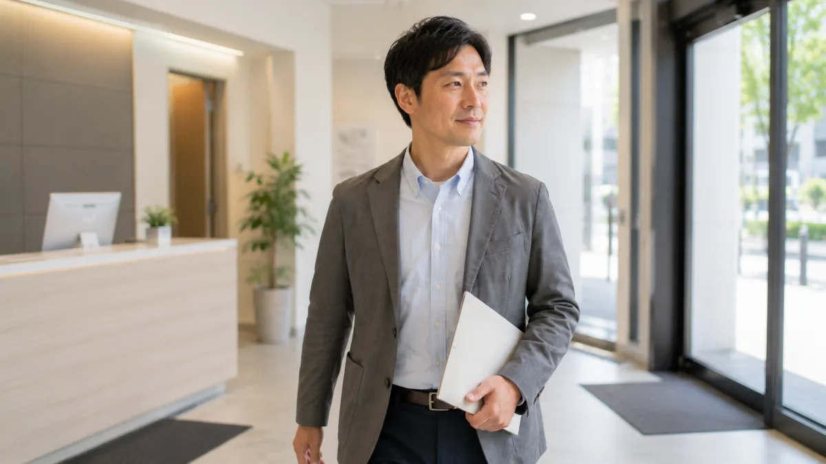 ED治療の相談を終えてクリニックを出る男性