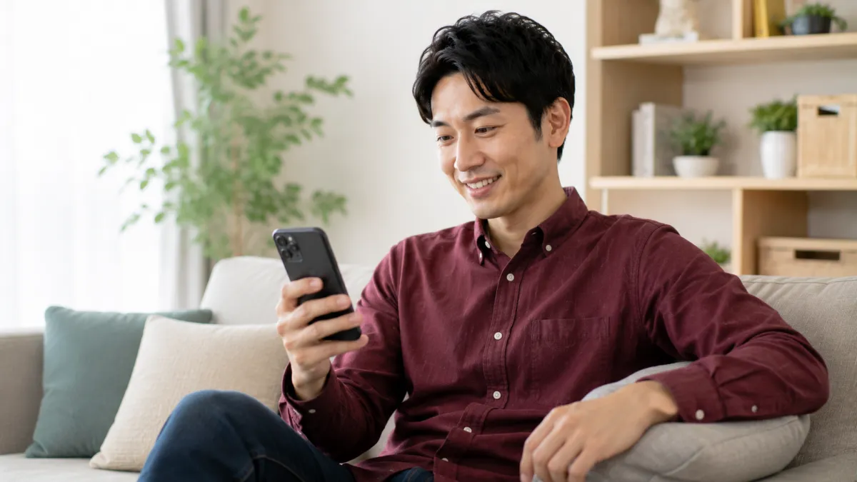 クリニックフォアでオンライン診療を終えた男性