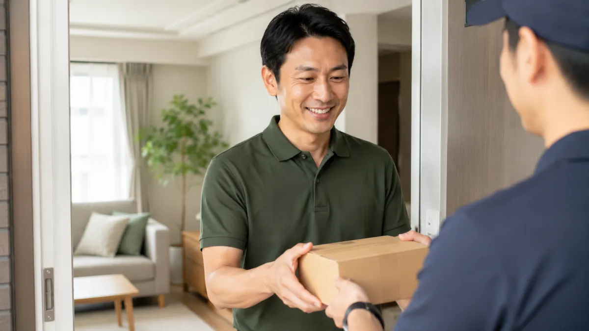クリニックフォアの定期配送でED治療薬を受け取る男性