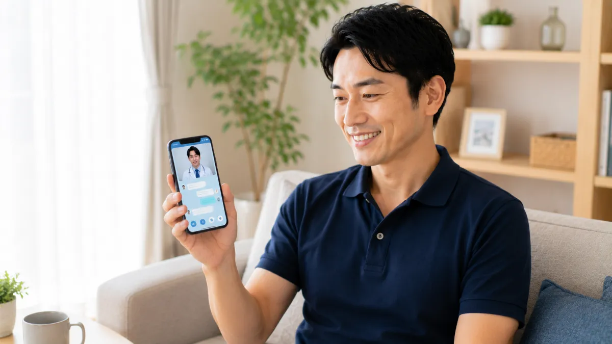 デジタルクリニックの診療後サポートを利用する男性