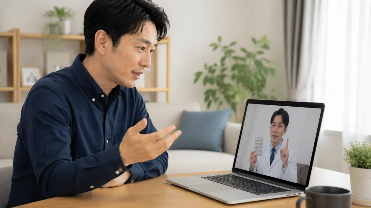 DMMオンラインクリニックでED治療について相談する男性