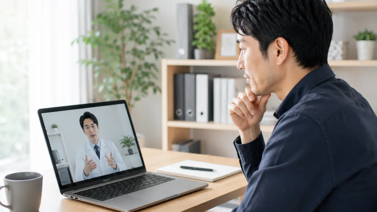 オンライン診療でEDについて相談する男性
