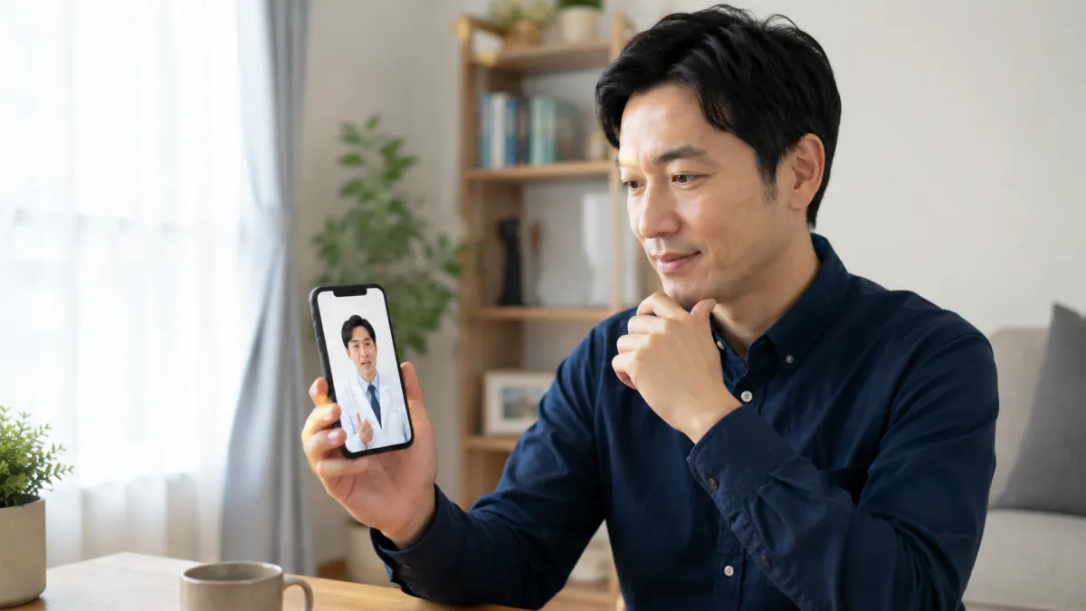 オンラインでED診療を受ける日本人男性

