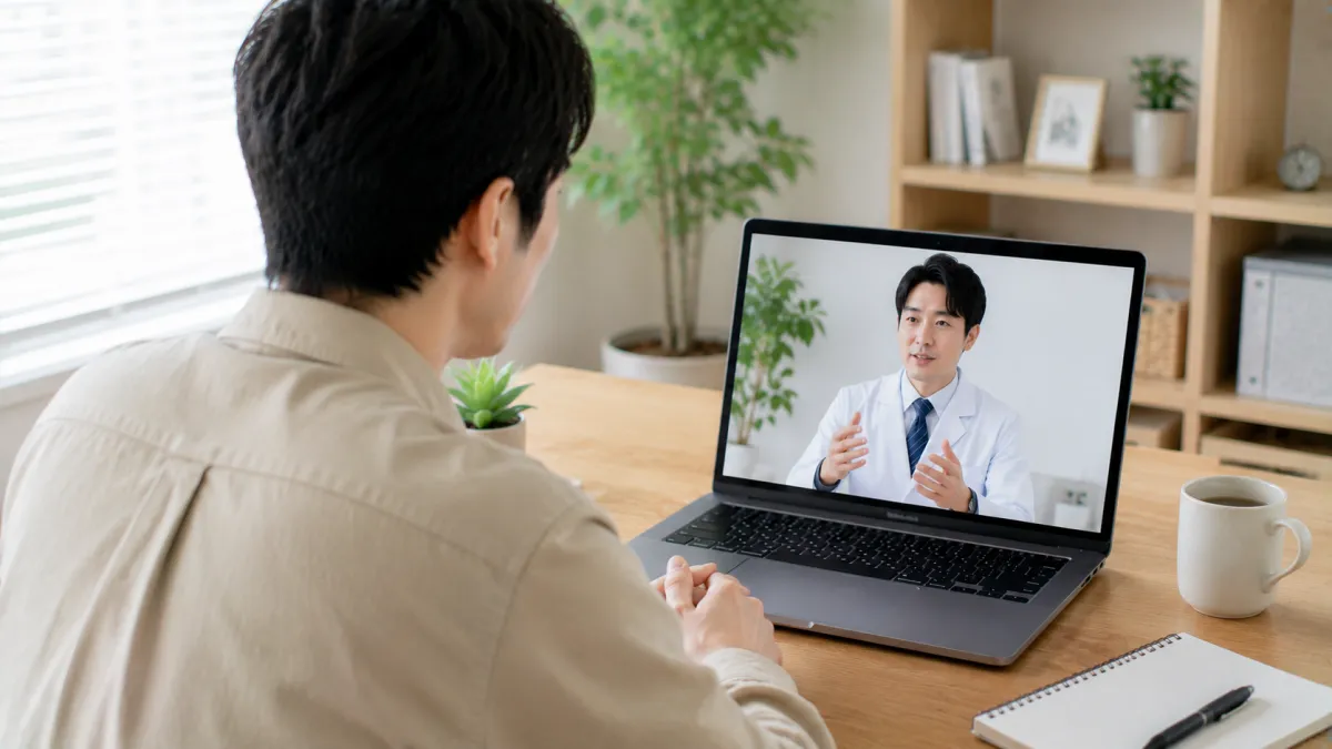オンライン診療でED治療薬について相談する男性
