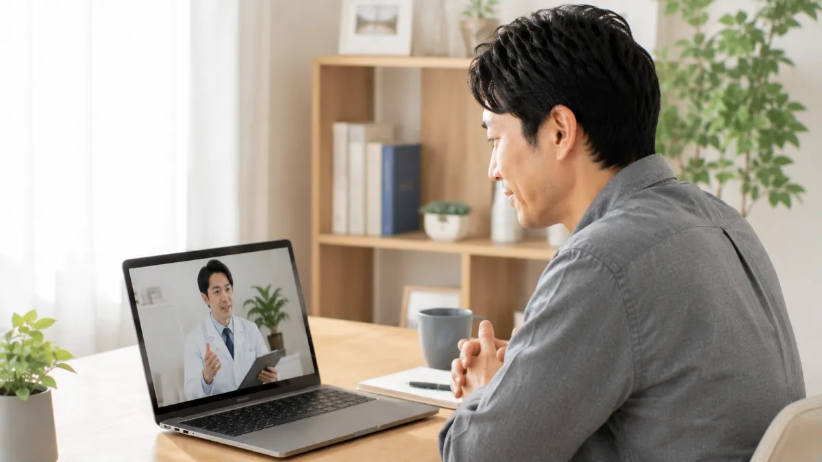 オンライン診療でEDについて相談する男性
