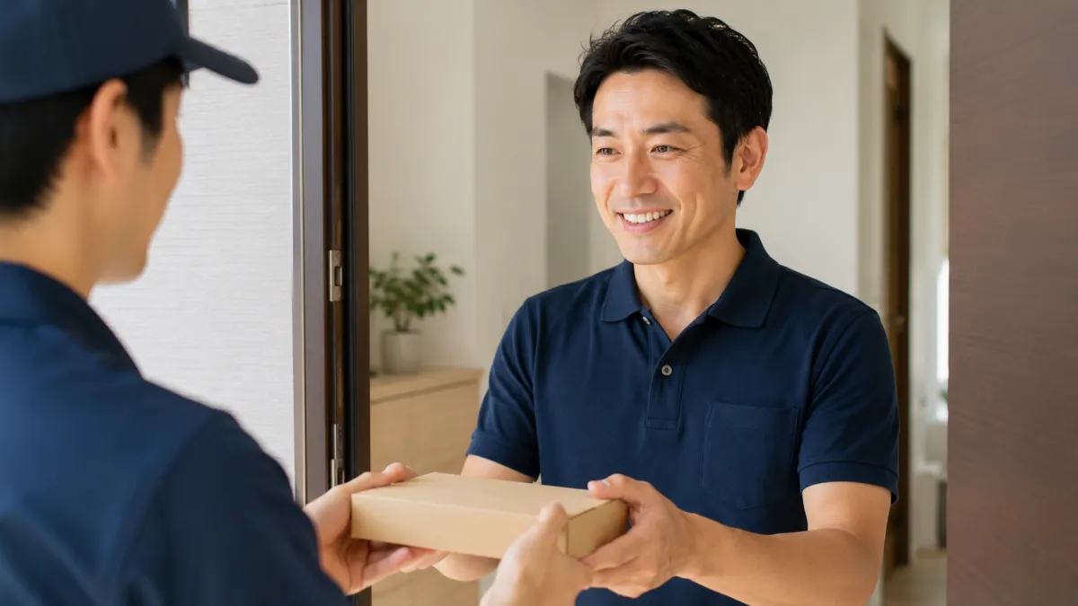レバクリで処方されたED治療薬を受け取る男性
