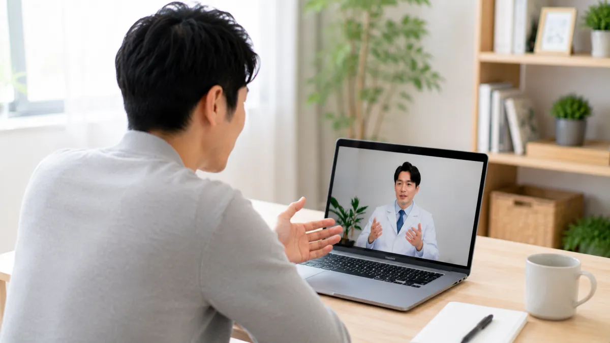 レバクリでオンライン診療を受ける日本人男性
