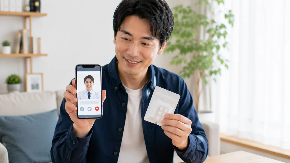 レビトラについて相談を終えて安心する男性
