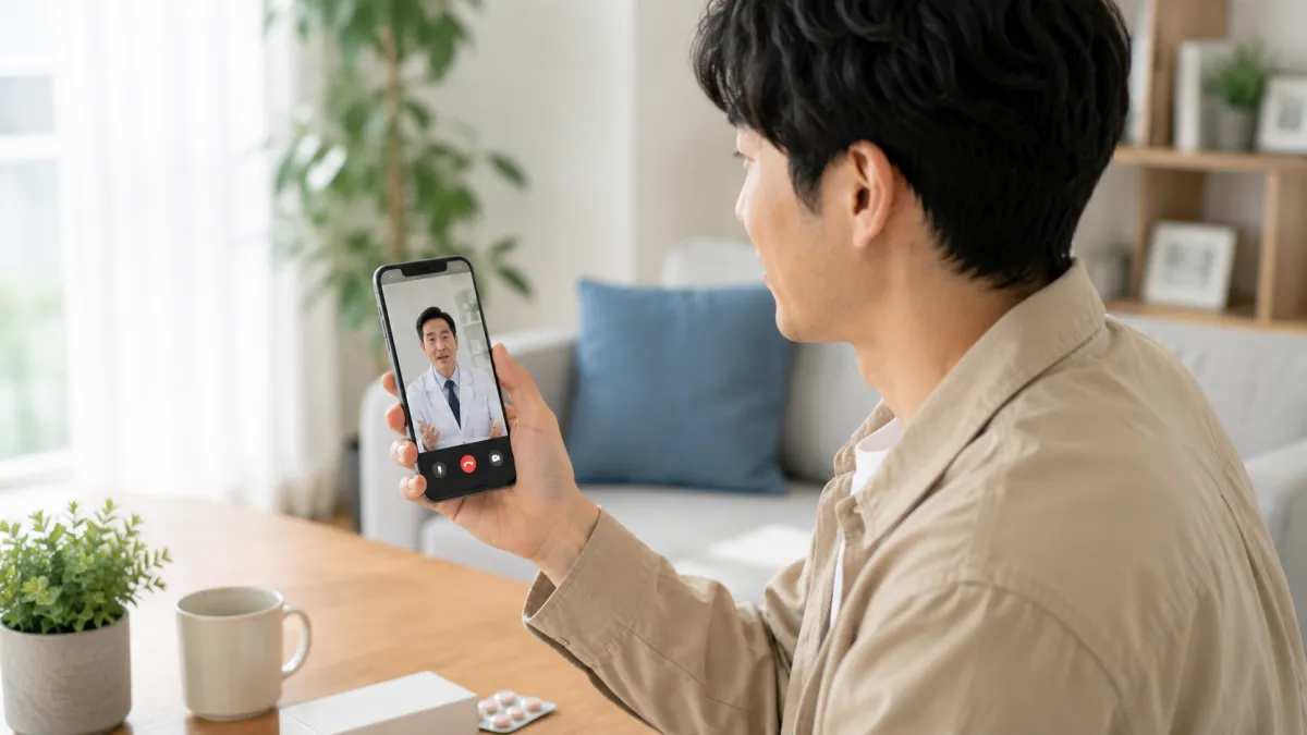 オンラインED診療をスマートフォンで利用する男性
