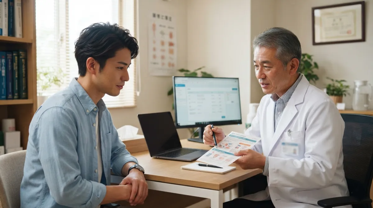 タダラフィルについて医師から説明を受ける男性