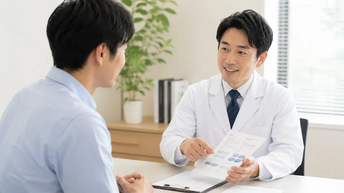 バイアグラについて医師から説明を受ける男性