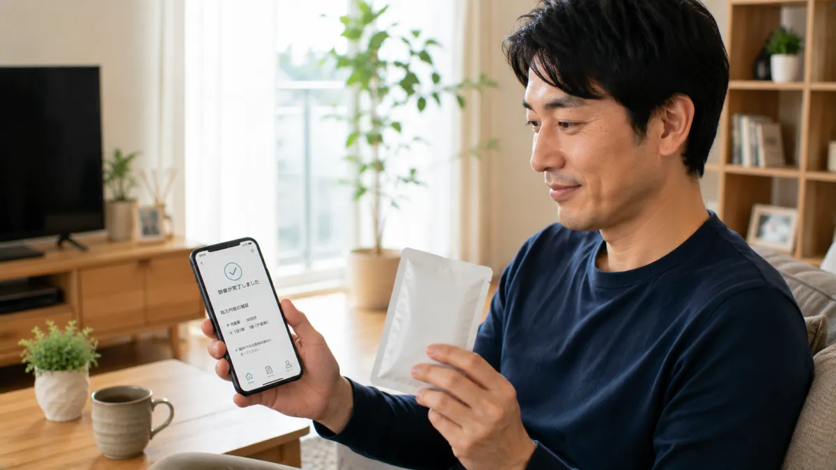 オンライン診療後に処方内容を確認する男性