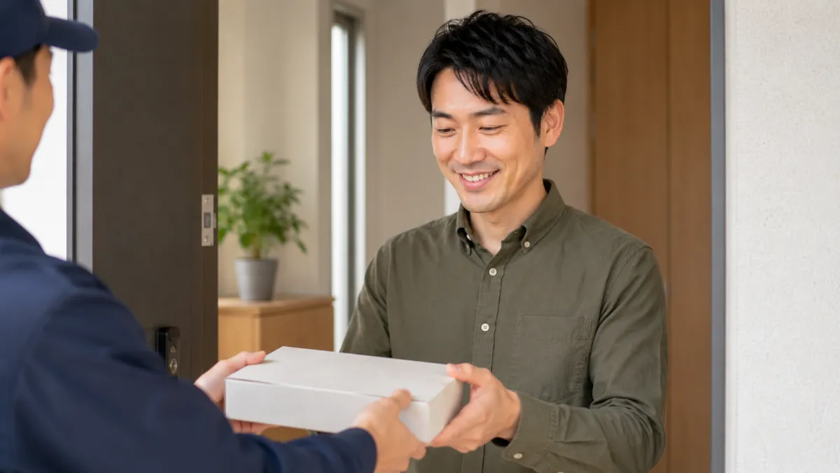 オンライン診療後にED治療薬を受け取る男性