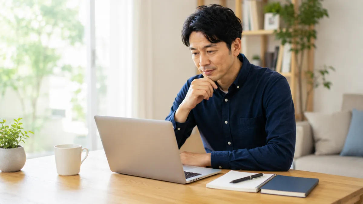 ED治療についてパソコンで情報を調べる男性